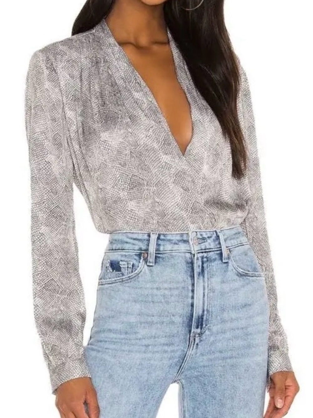 PAIGE Sevilla Bodysuit in Silver Snake Print, Size Small